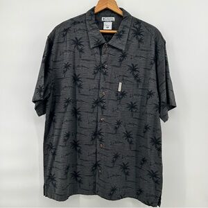 Columbia Men’s XL Fish Print Button Up Camp Hawaiian Gray Shirt Sea Fishing Palm